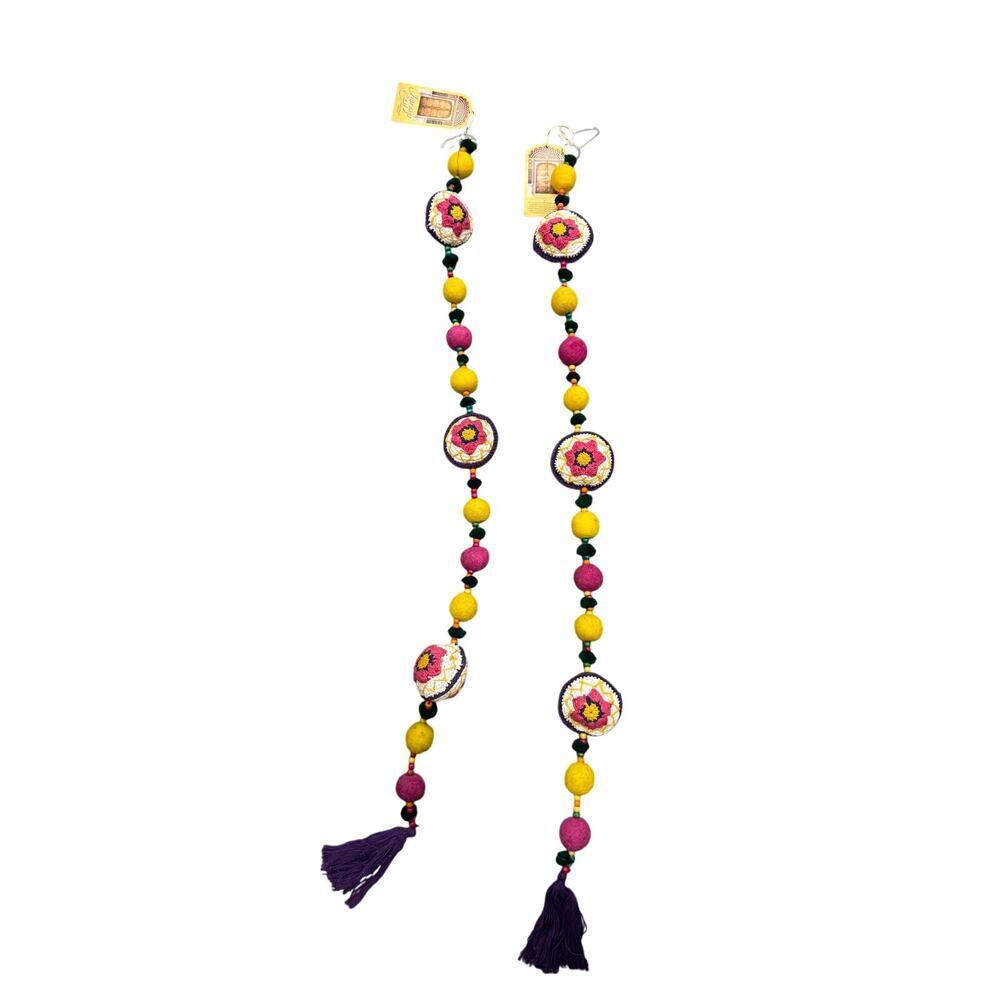 Set of 2 Crochet Beaded Floral Boho Indian Decorative Door & Window Hangings